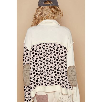 Khaki Leopard Waffle Quilted Patchwork Button Front Jacket