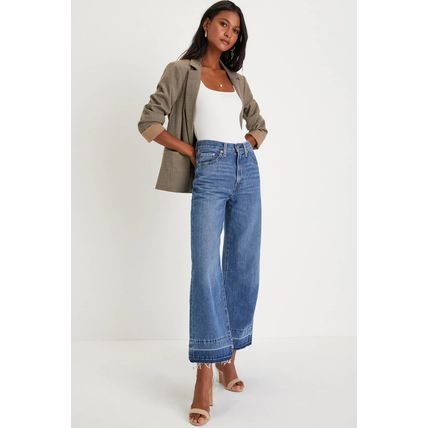 Sail Blue Raw Hem Straight Leg Loose High Waist Jeans
