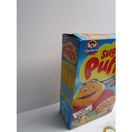 Quaker - Sugar Puffs 2001 The Simpsons Cereal Box & Uncut Sheet of Magni-Finders