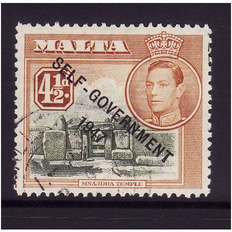 MALTA 1948 SG241 4 1/2d OLIVE GREEN & YELLOW BROWN FINE USED #2