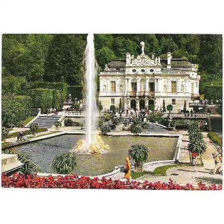 Linderhof Palace, Germany - King Ludwig Schloss , fountain - postcard c.1970s