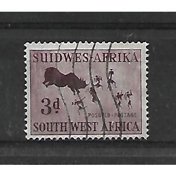 SouthWestAfrica.SG156 3d "Rhinoceros Hunt" (rock painting).Fine Used.May21c