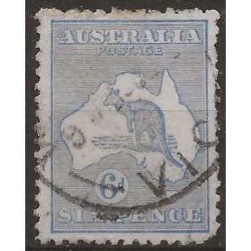 Australia 1913 SG9 6d Ultramarine (rounded corner perf) Good Used..