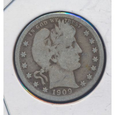 1909-P Barber 90% Silver Quarter, Circulated & Ungraded