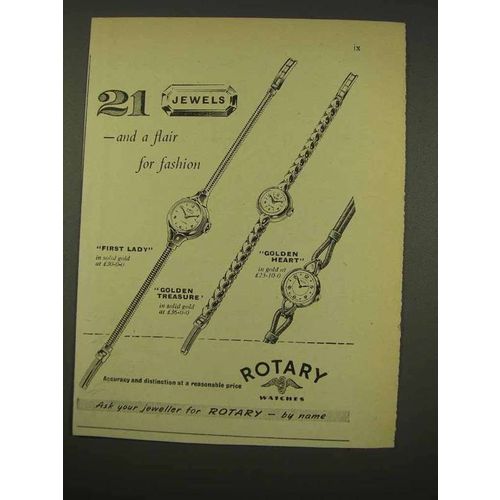 1956 Rotary Watch Ad - First lady, Golden Treasure