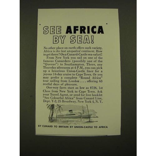 1960 Cunard Union-Castle Cruise Ad - See Africa by Sea