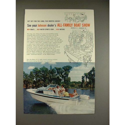 1960 Johnson Sea-Horse V-75 Outboard Motor Ad - All-Family Boat Show