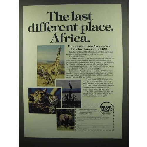 1974 Sabena Airways Ad - Last Different Place Africa