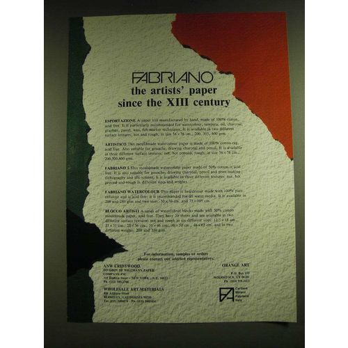 1990 Fabriano Paper Ad - Fabriano the artists' paper since the XIII century