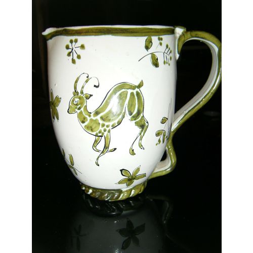 Vintage Hand Painted Nature Scene Glazed Ceramic Pottery Pitcher - Italy?