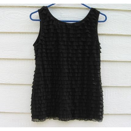 Womens JTB Black Ruffled Tank Top Medium M 34 Chest Summer Sleeveless