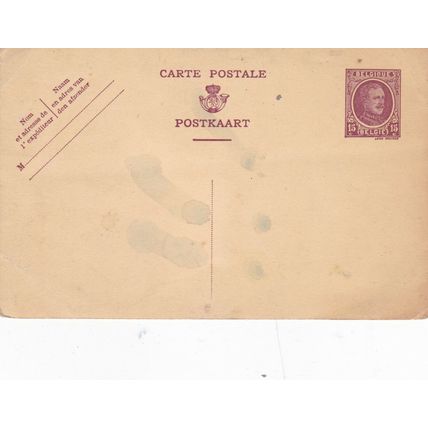 Belgium 15c King Albert prepaid stationary Postcard Unused Some water stains