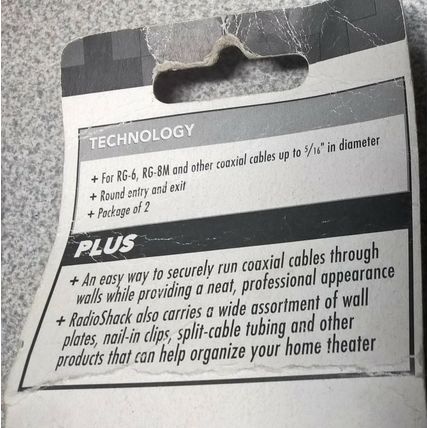 pkg of 2 RadioShack Coax Cable Feed-Through Bushings Model 278-1644