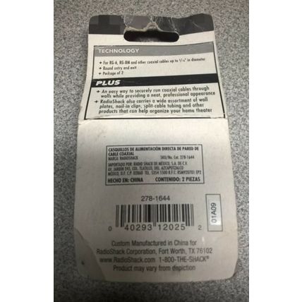 pkg of 2 RadioShack Coax Cable Feed-Through Bushings Model 278-1644