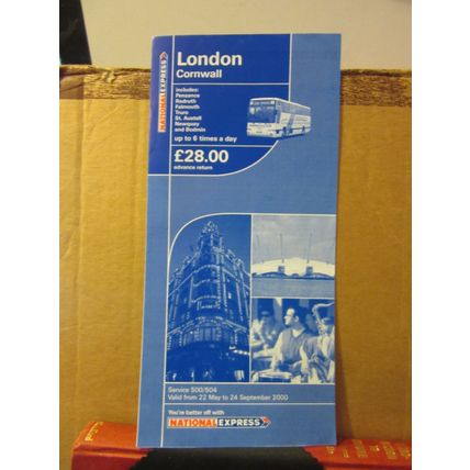 LONDON TO CORNWALL National Express coaches. Timetable ..2000 6 page leaflet