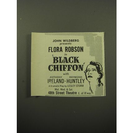 1950 Black Chiffon Play Ad - John Wildberg presents Flora Robson