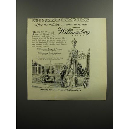 1952 Williamsburg Virginia Ad - After the holidays