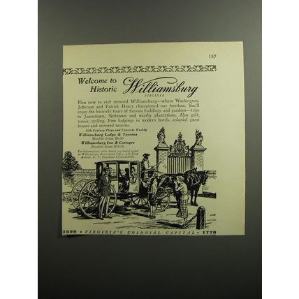1952 Williamsburg Virginia Ad - Welcome to Historic Williamsburg Virginia
