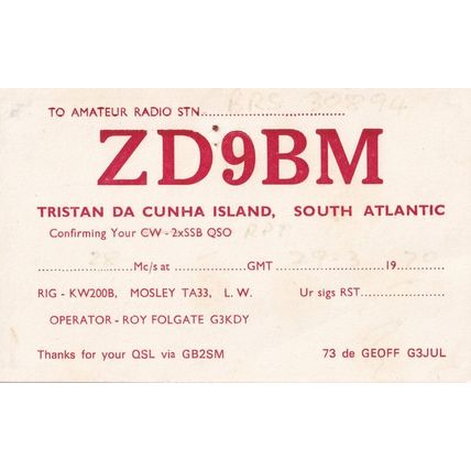 Tristan De Cunha Island South Atlantic QSL Radio Card