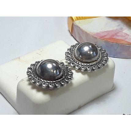 Estate Ball & loop framed Sterling Silver non-pierced screw back Earrings #18650