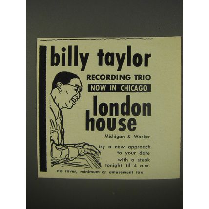 1956 London House Restaurant Ad - Billy Taylor recording trio now in Chicago