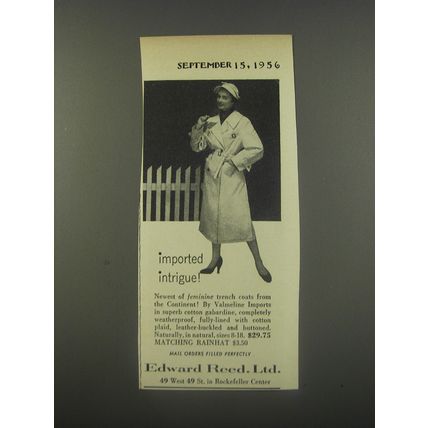1956 Edward Reed Valmeline Trench Coat Ad - Imported Intrigue