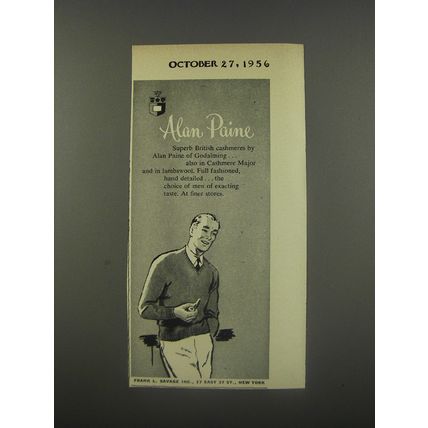 1956 Alan Paine Cashmere Sweaters Ad - Superb British cashmeres by Alan Paine
