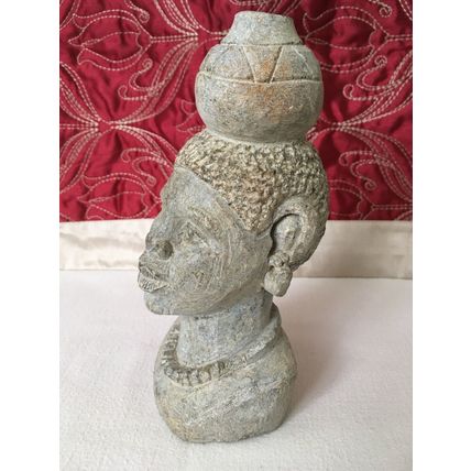 African Art Shona Hand Carved Female Bust From Zimbabwe 7 3/4” Inches 1.7 kilos