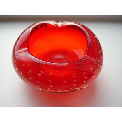 Vintage Murano Red Art Glass Bullicante Controlled Bubble Bowl Ash Tray Dish