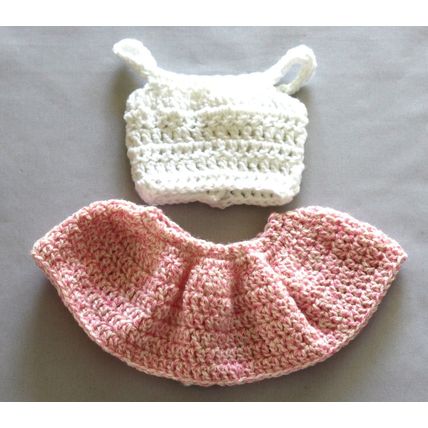 Hand Crocheted Doll's Pink & White Skirt & White Top - Made in Australia