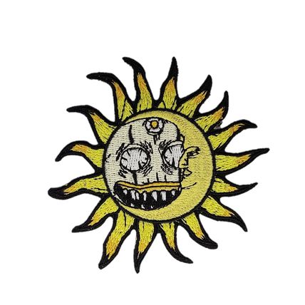 Iron On Gothic Horror Sun Face Patch Yellow Badge 8.6cm Sew Badge Embroider P482