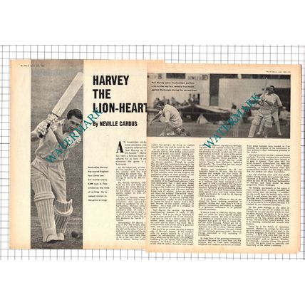 Neil Harvey Australian Cricketer - 1961 Article / Print