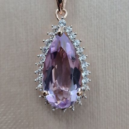 Rose de France Amethyst Zircon Pendant 18k Rose Gold Vermeil Overlay 925 Silver
