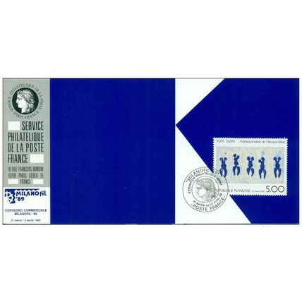 054 Carte officielle Exhibition Milanofil 1989 France FDC Yves Klein abstrait
