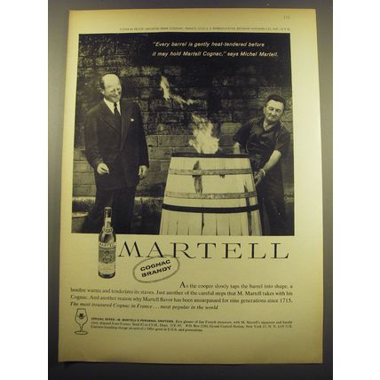 1960 Martell Cognac Brandy Ad - Every barrel is gently heat-tendered