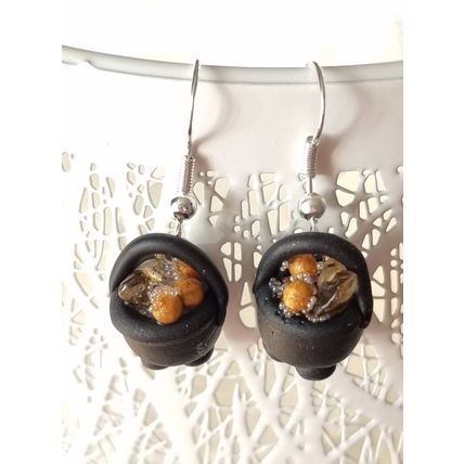 Citrine cauldron earrings handmade polymer clay spell potion jewellery