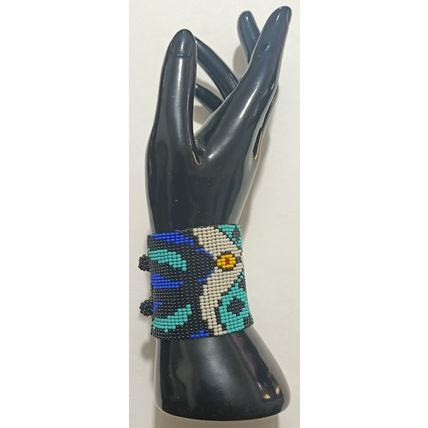 Traditional Huichol Art. Mexico Glass Seed Beads Bracelet. Carnival Mask