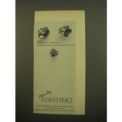 1961 Destino Jewelry Advertisement - Bold fall fashion Nugget cuff links