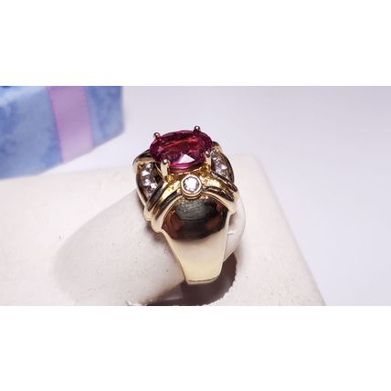 Estate 1.8ctw Natural AA Pink Tourmaline/ White Topaz 14Kt Y/Gold 9.3g Ring22414