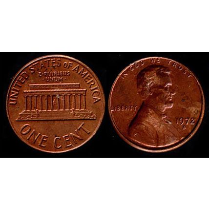USA One Cent 1972 Used Coin Lincoln Memorial 1c