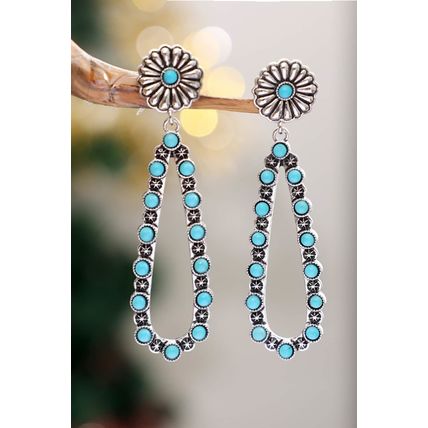 Silver Flower Turquoise Western Fashion Earrings