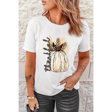 White Harvest Pumpkin Graphic Thanksgiving Tee