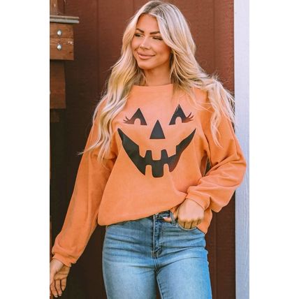 Orange Pumpkin Smile Face Graphic Sweatshirt