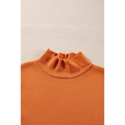 Straw Yellow Color Contrast Edge Mock Neck Slim Fit Sweater