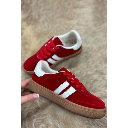 Fiery Red Vintage Striped Patchwork Lace-up Flat Shoes
