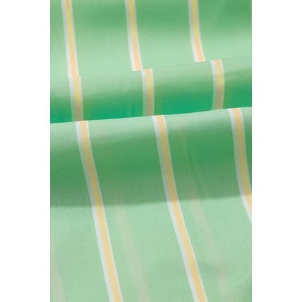 Green Stripe V Neck Short Sleeve Frilled Detail A-line Dress