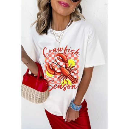 White Crawfish Season Graphic Fashion Summer T Shirt
