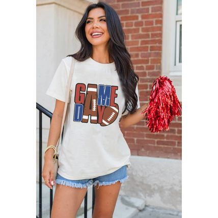 White GAME DAY Football Letter Graphic T Shirt