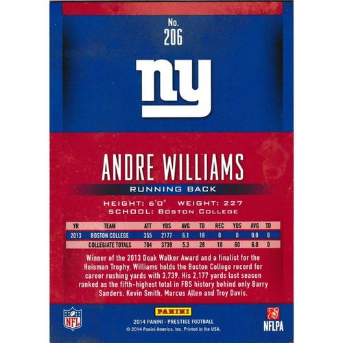 2014 Panini Prestige 206 Andre Williams RC New York Giants