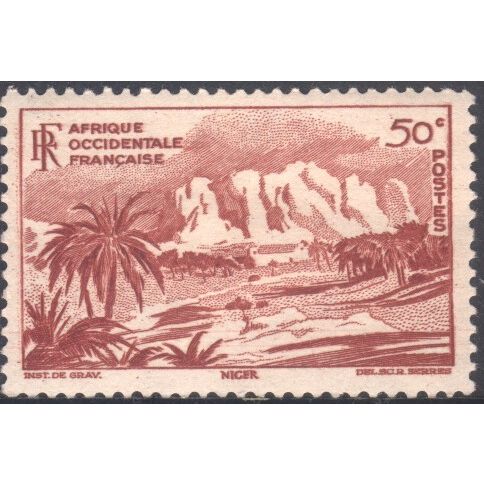 French West Africa 1947 - SG37 - 50c red - Niger Landscape - MH
